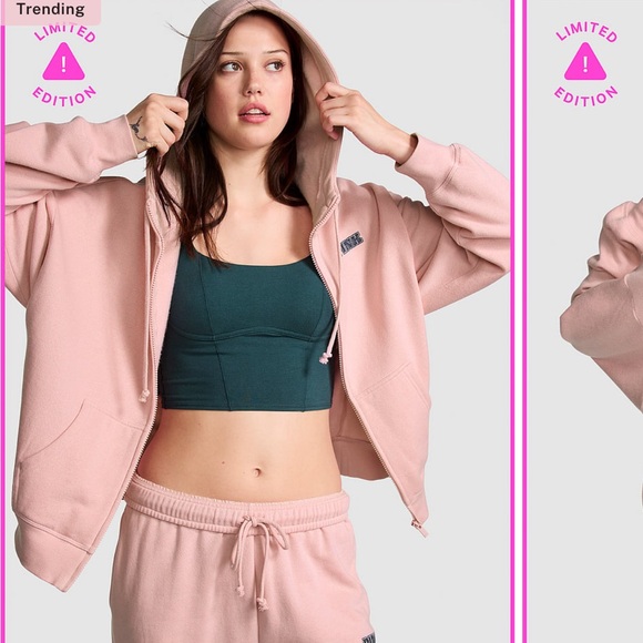 PINK Victoria’s Secret Ivy Fleece Campus Full-Zip Hoodie - Picture 3 of 10